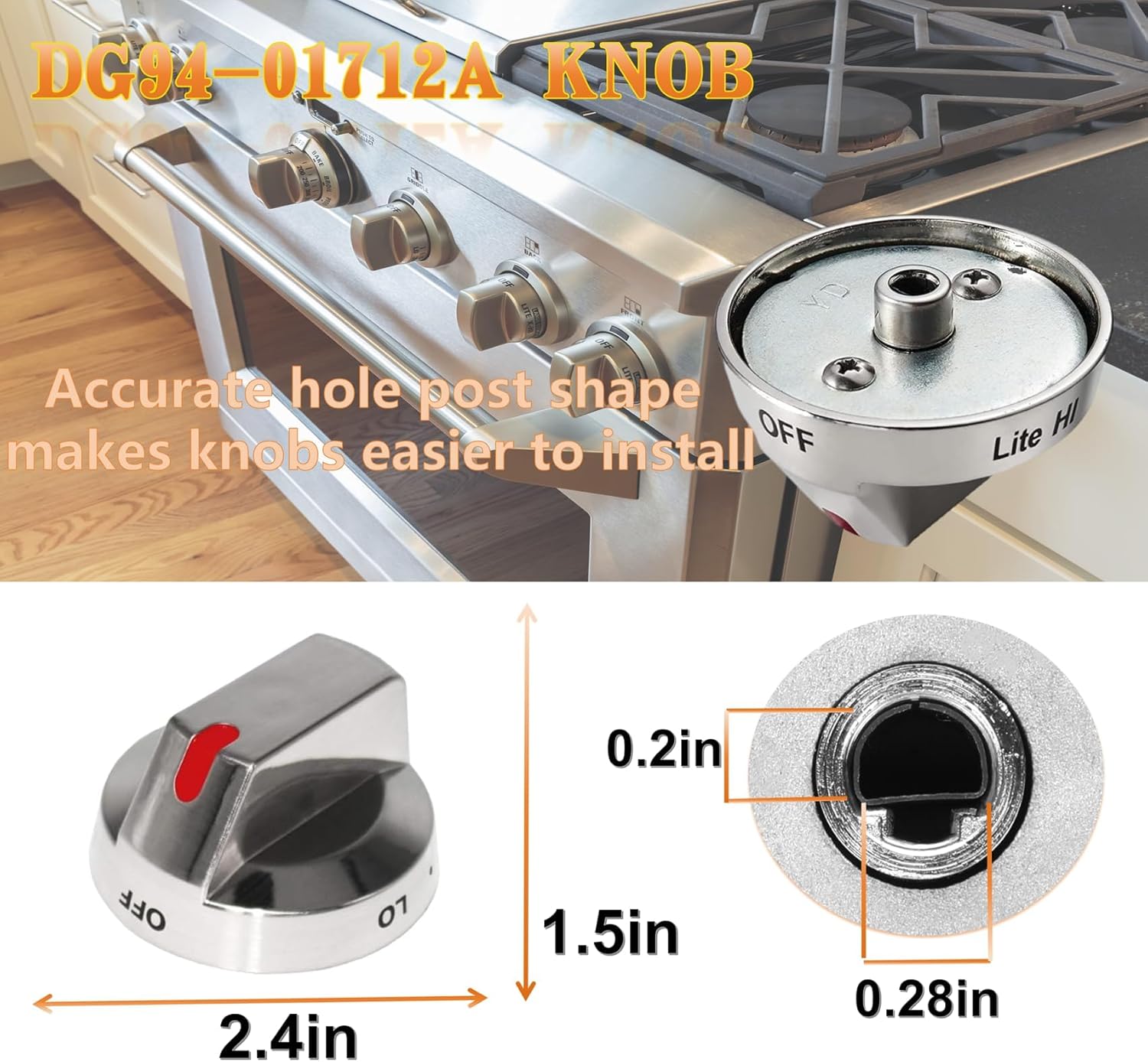DG94-01712A Gas Range Burner Control Dial Knob for Samsung Range Oven Stove NX58M9420SS NX58M9420SSAA NX58M9420SSAA-00 NX58R9311SS/AA（5 Pack）