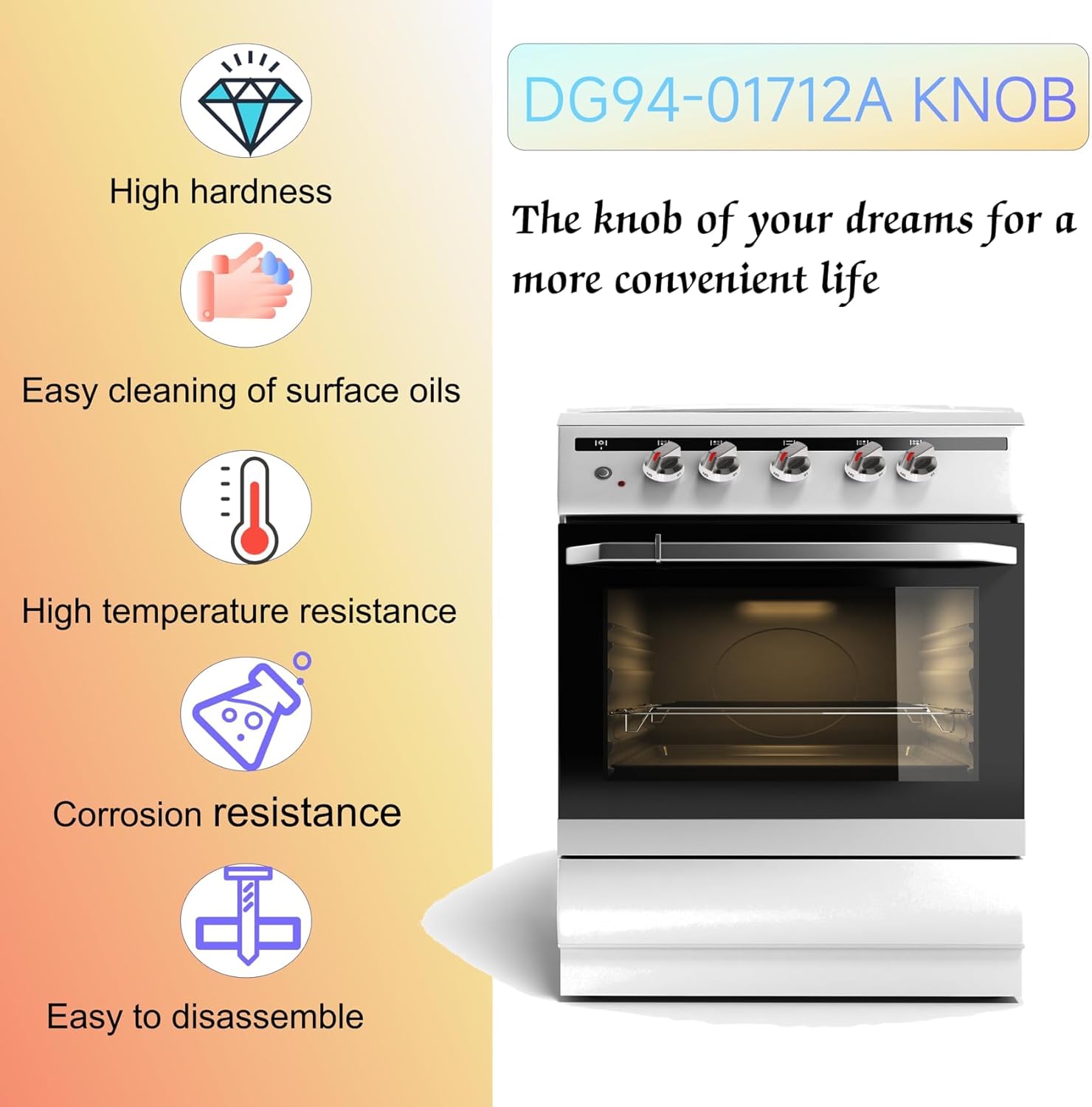 DG94-01712A Gas Range Burner Control Dial Knob for Samsung Range Oven Stove NX58M9420SS NX58M9420SSAA NX58M9420SSAA-00 NX58R9311SS/AA（5 Pack）