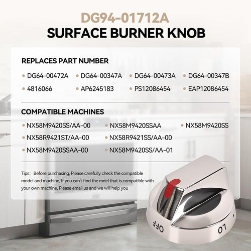 DG94-01712A DG94-01713A Gas Range Burner Control Dial Knob for Samsung Range Oven Stove NX58M9420SS NX58M9420SSAA NX58M9420SSAA-00 Complete Equipment（5 Pack）