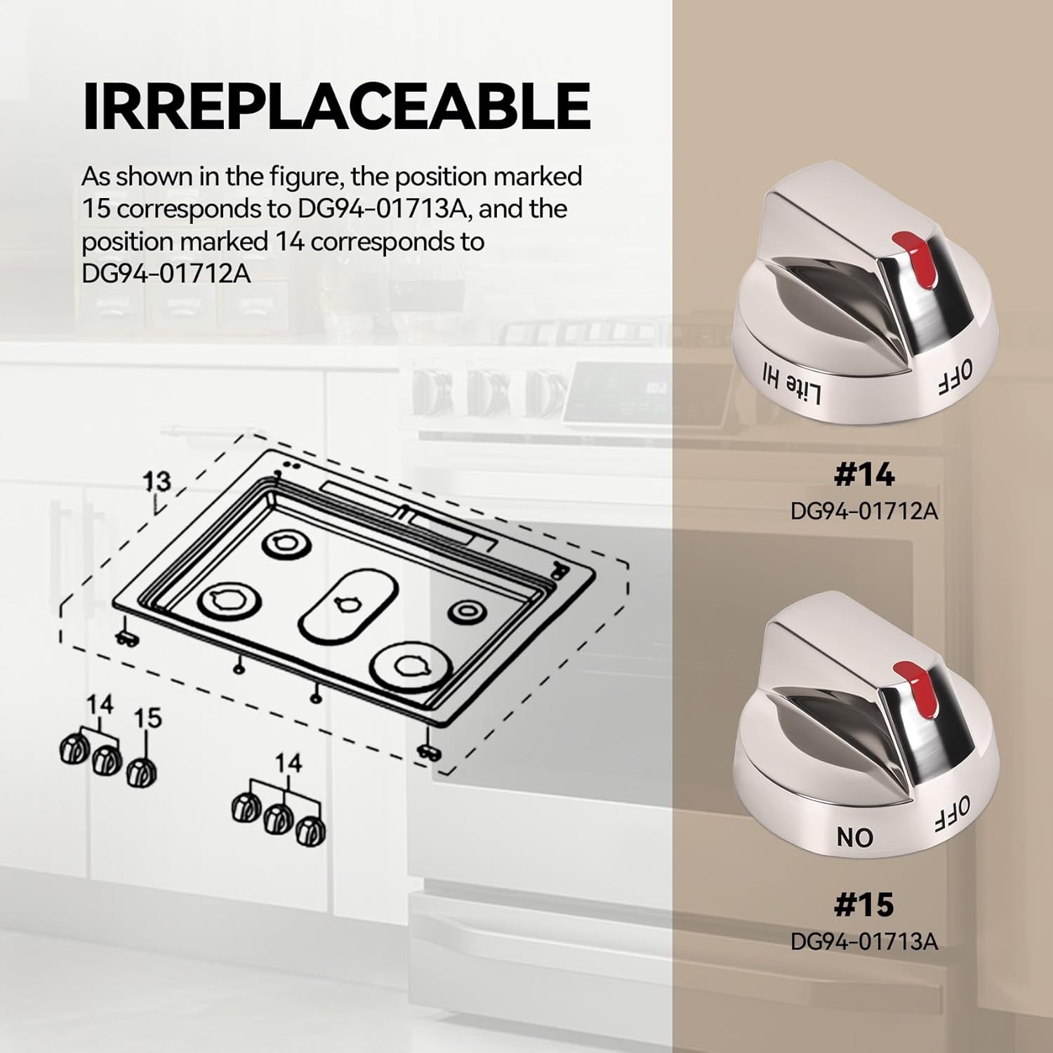 DG94-01712A DG94-01713A Gas Range Burner Control Dial Knob for Samsung Range Oven Stove NX58M9420SS NX58M9420SSAA NX58M9420SSAA-00 Complete Equipment（5 Pack）